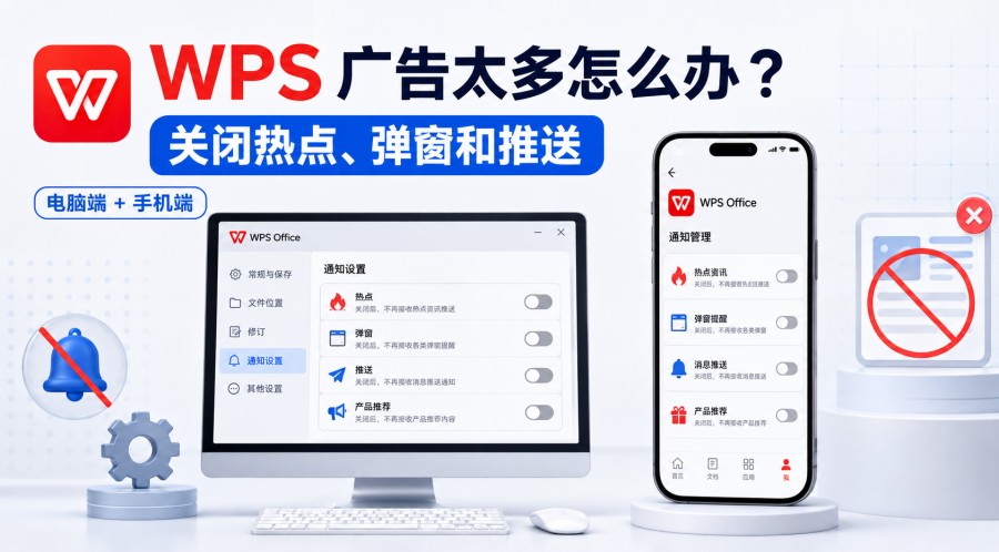 WPS 广告太多怎么办?电脑与手机关闭热点、弹窗和推送的方法 封面