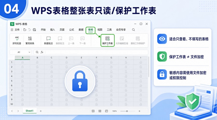 WPS 表格保护整张工作表设置为只读