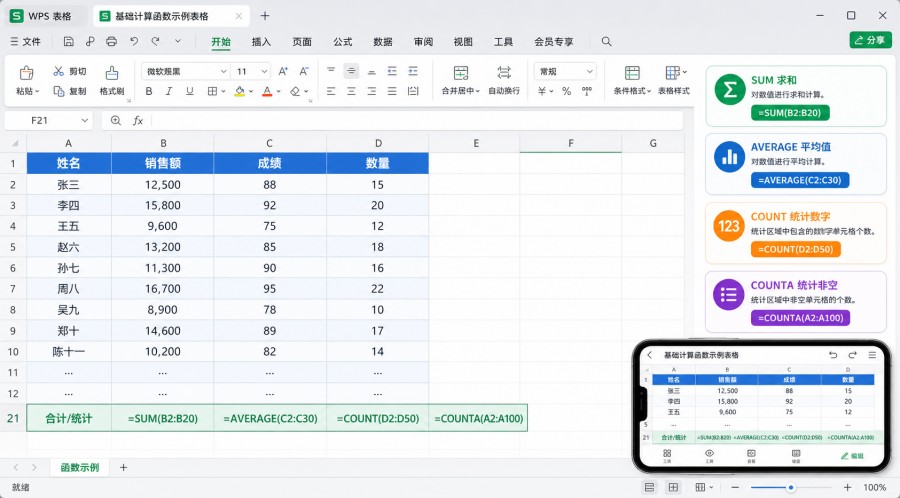WPS 表格 IF SUMIF COUNTIF 条件函数示例