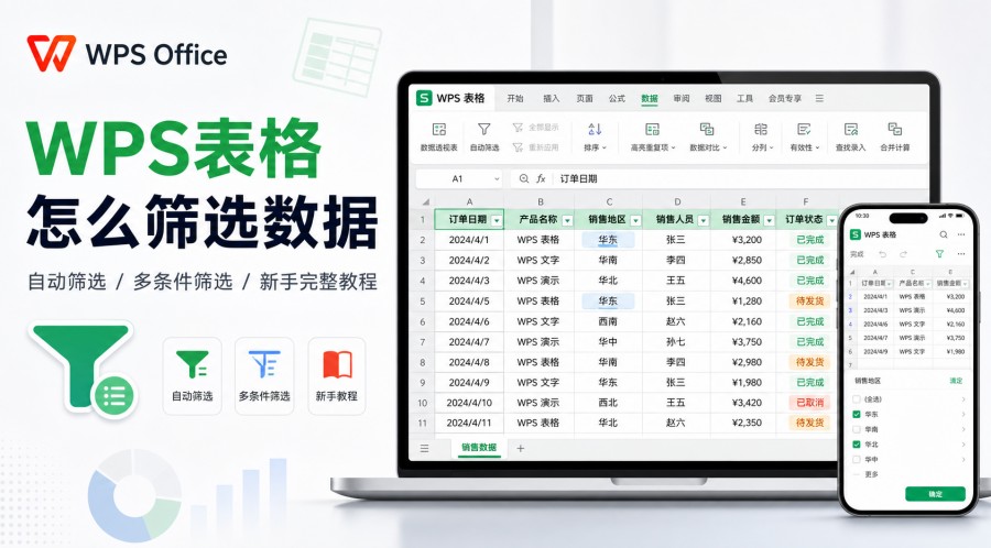 WPS 表格筛选数据和多条件筛选教程封面